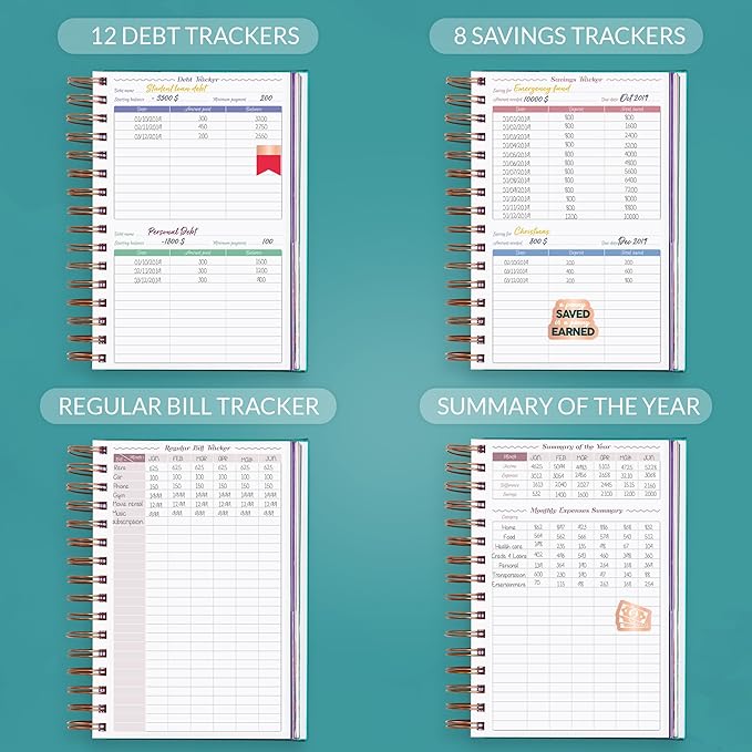 GoGirl Budget Planner & Monthly Bill Organizer – Monthly Financial Book with Pockets. Expense Tracker Notebook Journal, Compact (Turquoise)