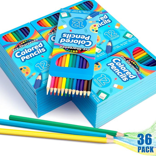 Jumlys 432 Count Colored Pencils Bulk for Kids, 36 Packs Pre-sharpened Coloring Pencils in 12 Colors, Bulk School Supplies for Teachers, Ideal Back to School Supplies & Classroom Prizes