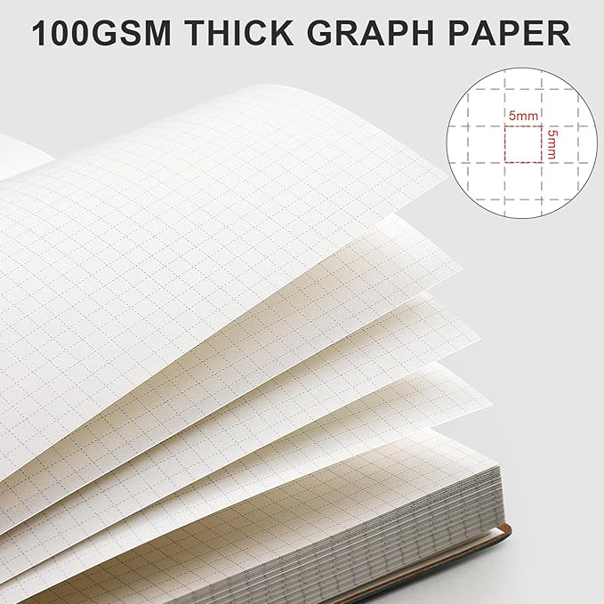 AHGXG Graph Paper Notebook - Grid Paper Notebook Large A4 8.5''×11'', 320 Pages Thick Journal, 100gsm Thick Graph Paper, Leather Softcover, Inner Pocket - Yellow