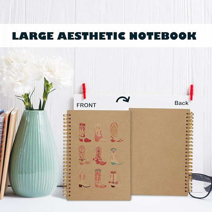 BearCake Cowgirl Boot Notebook, Cowgirl Stuff, Cowgirl Gifts, Western Office Supplies, Western Stuff for Women, Boho Western Notebook Journal 5.5x8.3 kraft paper