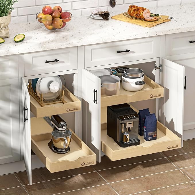 WelFurGeer Soft Close Pull Out Drawers for Kitchen Cabinets, 32" W x 22" D Pull Out Cabinet Organizer, Heavy-Duty Cabinet Organizer, Space-Saving Pullout Drawer for Home & Kitchen Organization