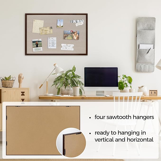 Fun Memories Cork Board Bulletin Board for Office, 20" x 30" Oak Wooden Framed Corkboard, Wall Mounted Notice Pin Board for School Home & Office, Dark Walnut