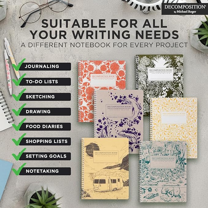 Decomposition Thistles College Ruled Spiral Notebook - 9.75 x 7.5 Journal with 160 Lined Pages - 100% Recycled Paper - Cute Notebooks for School Supplies, Home & Office - Made in USA