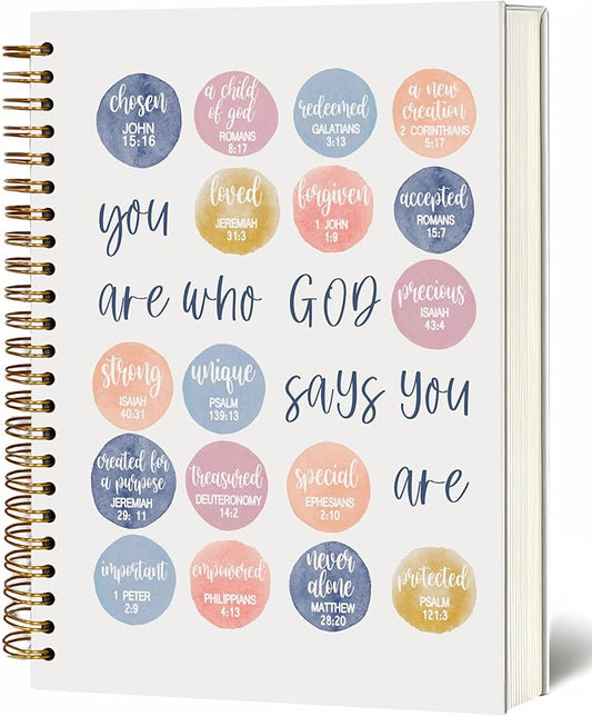 Bible Notebook, A5 Spiral Christian Journal Bible Verse-God Says You Are, Inspirational Notebooks for Women, Bible Study, Gift for Birthday Christmas, Office Supplies (Light blue)