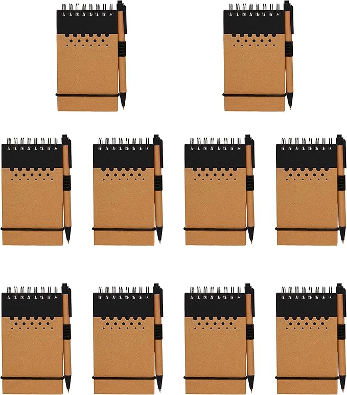 DISCOUNT PROMOS 10 Recyclable Spiral Small Notebooks Pack - 60 Lined Pages - Black