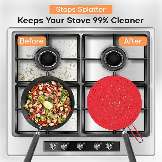 Frying Pan Splatter Screen | USA Brand | 11 Inch Red, Fit Pans (6" to 11") Silicone Grease Splatter Guard for Frying Pan and Stove by Beckon Ware