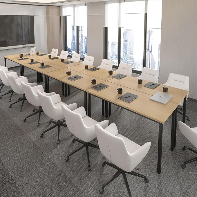 Bonzy Home Conference Tables 23ft Office Computer Desk for Meeting Room Classroom Writing Printer Podcast Table for 24 People, 10PCS 275.5"x47.2"x29.5", Natural
