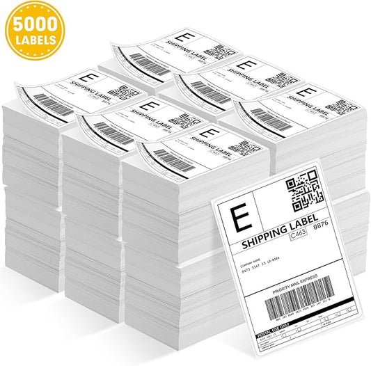 JTIEO 4" x 6" Thermal Labels, 5000 Fanfold Direct Thermal Shipping Labels, Perforated White, Commercial Grade with Permanent Adhesive,Compatible with Most Thermal Printers.