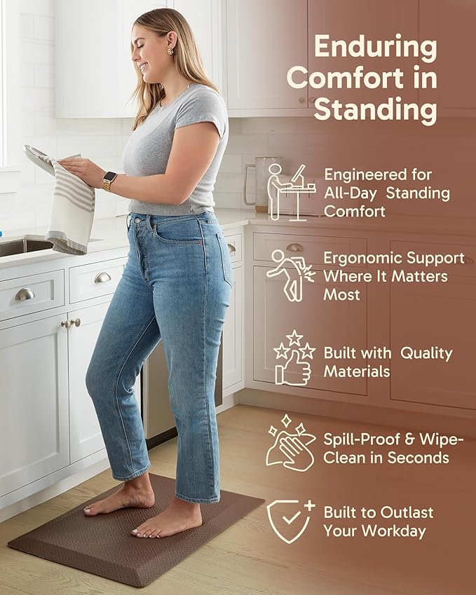 Ophanie Kitchen mats for Floor, 3/4 inch Thick, Kitchen Rugs, Anti Fatigue Standing Cushioned Mat, Waterproof,Comfort Ergonomic mat for Office, Home, Sink, 20''x39'' Brown Non-Slip Bottom
