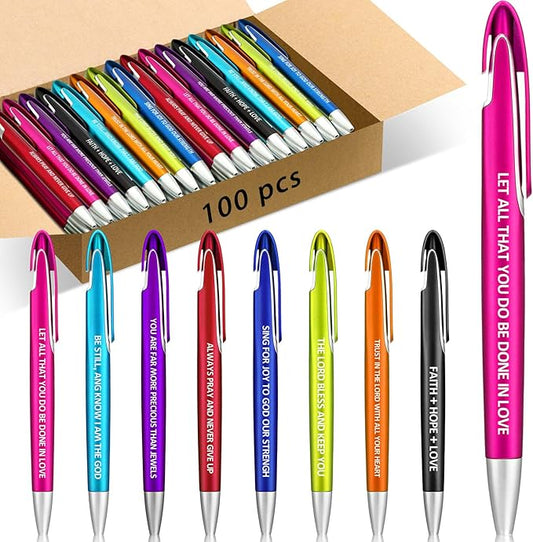 Lincia 100 Pcs Bible Verse Ballpoint Pens Bulk Retractable Medium Point Pens with Black Ink Inspiration Thank You Gifts for Teacher, Back to School, Christmas