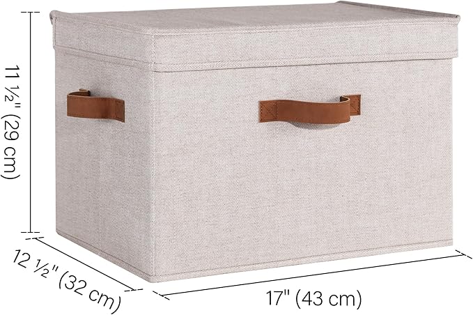 StorageWorks Fabric Storage Bins with Lid, Decorative Storage Boxes for Shelves, Stackable Closet Organizer Basket with Handles, Jumbo, Brown and Beige, 2-Pack