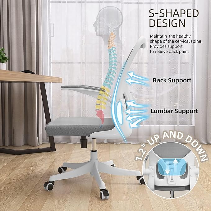 Ergonomic Office Chair, High-Back Mesh Computer Desk Chair with Adjustable Height, Lumbar Support, Flip-Up Armrests,headrest,and Swivel Rolling Design for Home and Office Use