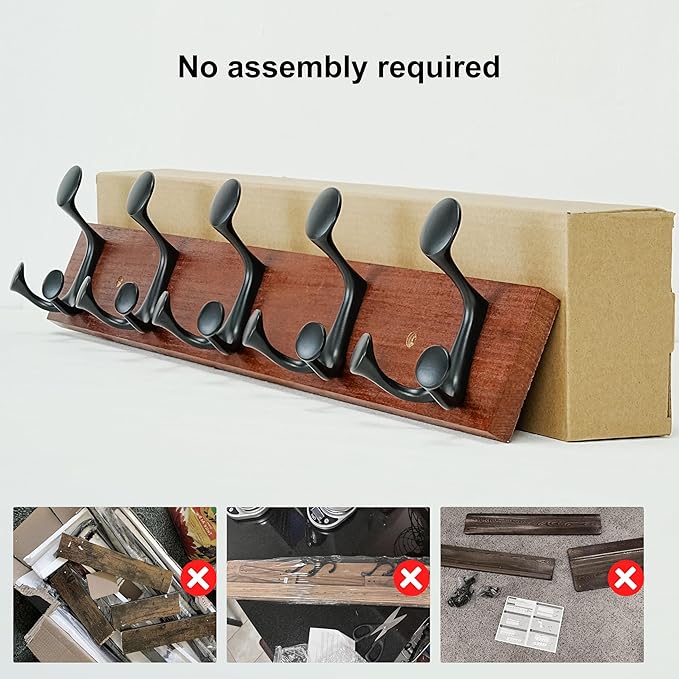 SKOLOO 24-Inch Cherry Wood Coat Rack Wall Mount with 5 Triple Hooks - Ideal for Family Entrances, Classrooms, and Pet Supplies Storage - Perfect Coat Hooks for Wall