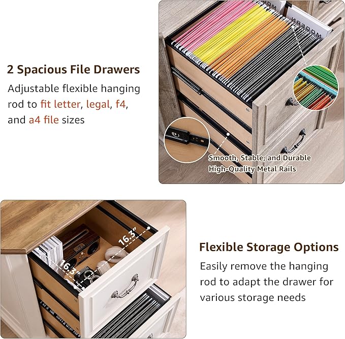 T4TREAM 6-Tier Bookcase with 2 File Drawers, 72" Tall Farmhouse Bookshelf with Storage & Adjustable Shelves, Wooden Floor Standing Display Book Shelf Organizer for Home Office, Antique White