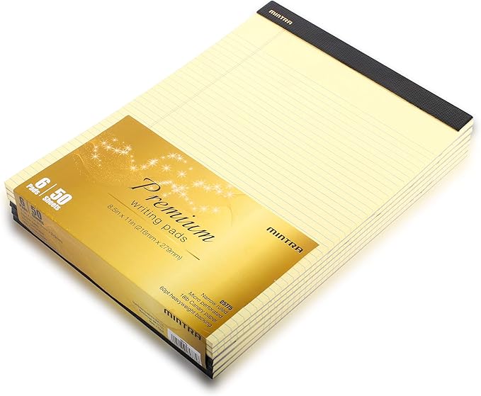 Mintra Office Legal Pads, ((xPremium, 8.5in x 11in, Narrow (Canary), 36pk (6-6pks)), Narrow Ruled, 50 Sheets per Notepad, Micro perforated Writing Pad, Notebook Paper for School, College, Office, Work