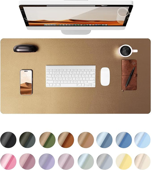 YSAGi Leather Desk Protector, Office Mat, Large Mouse Mat, Non-Slip PU Leather Blotter, Laptop Pad, Waterproof Writing Pad for Office and Home (Bronze, 31.5" x 15.8")