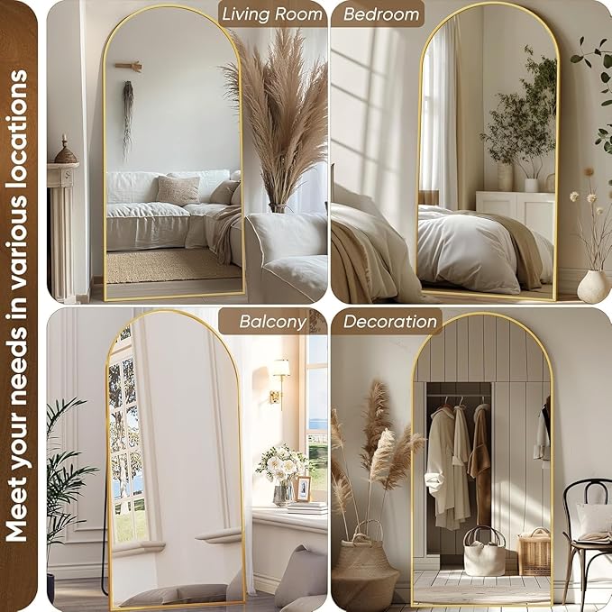 Antok Full Length Mirror, 71"x32" Arched Floor Mirror, Mirror Full Length with Stand, Wall Mounted Mirrors for Living Room Bedroom,Gold
