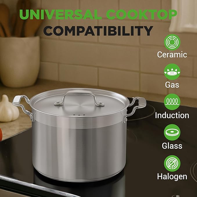 NutriChef 8 Qt Heavy-Duty Stockpot with Stainless Steel Lid - Induction Compatible Cooking Pot, Ideal for Soups and Stews