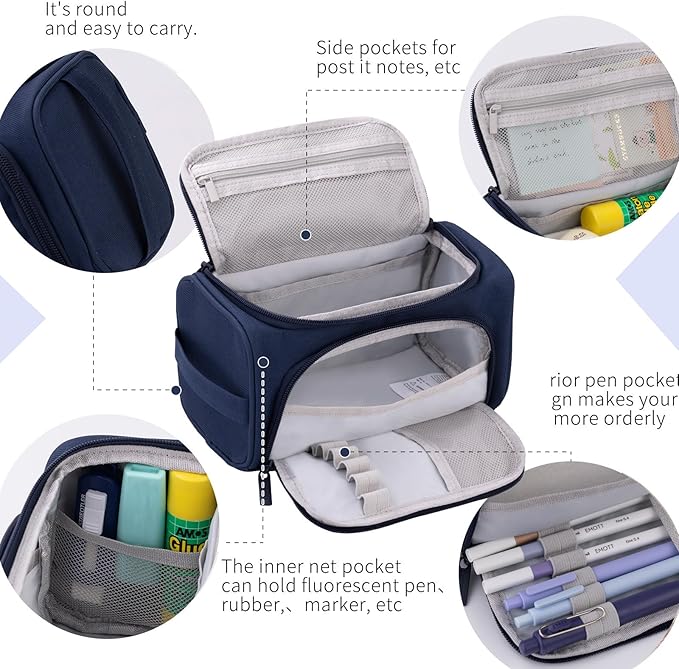 HVOMO Big Capacity Pencil Case High Large Storage Pouch Marker Pen Case Travel Simple Stationery Bag School College Office Organizer for Teens Girls Adults Student(Blue)