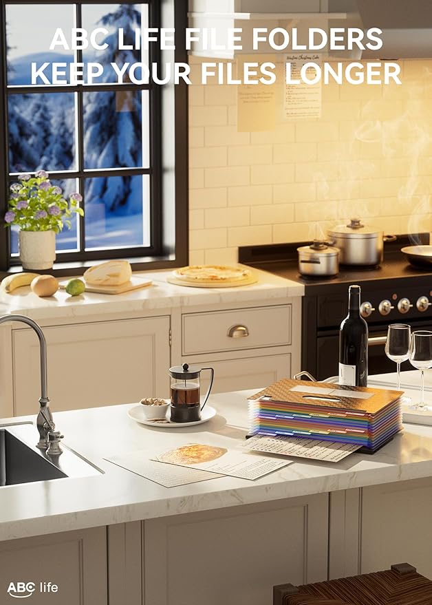 ABC life Accordian File Organizer 12 Pockets,Expanding File Folder/Portable A4 Letter Size Filling Box, Expandable Desktop Accordion Folder, Plastic Paper Document Coupon Organizer with Colored Labels