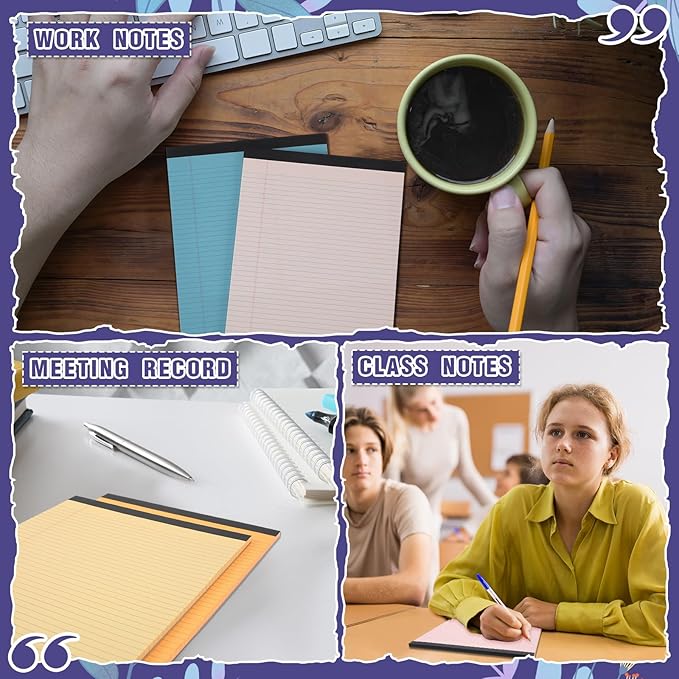 Lincia 24 Pcs 12 Pcs 5" x 8" Small Legal Pads Colored Lined Note Pads Narrow Ruled Writing Notepads 50 Sheets Per Micro Paper Notebook Lined and Perforated for College Office Supplies (Bright Colors)