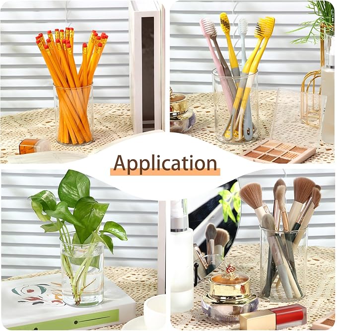 Crtiin 10 Pack Clear Acrylic Pen Holder Makeup Brush Round Pencil Holder for Desk Pen Cups Desk Organizers and Storage Desktop Stationery Organizer for Office School Home Supplies