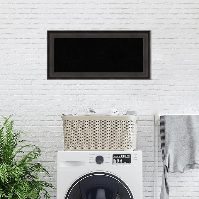 Amanti Art Black Cork Board for Wall, 16x34 Vision Board with Black Wood Frame, Medium Corkboard Office Decor for Home Organization, Casual Corkboard Pinboard to Display Items for Home Organization