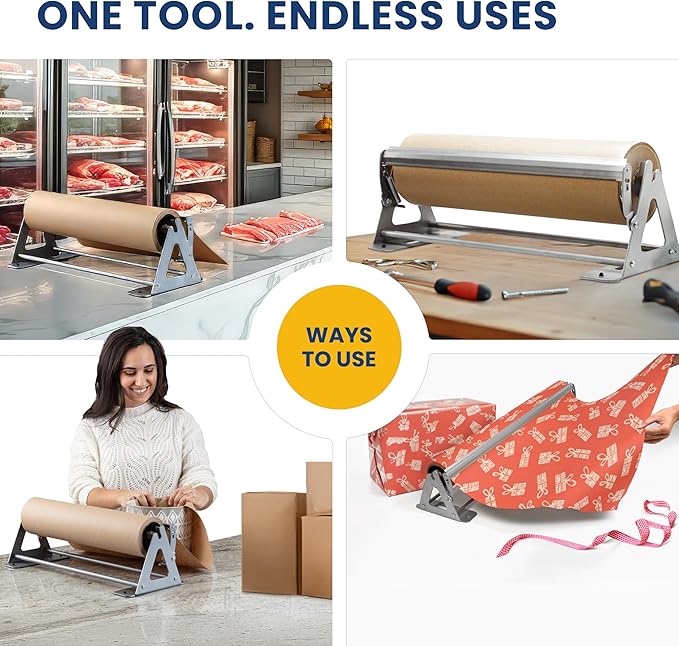 DIY Crew 36 Inch Paper Roll Dispenser and Cutter - Heavy-Duty Wall Mountable, Non Slip Tabletop - Kraft, Freezer, Butcher Paper - Up to 1000ft Rolls