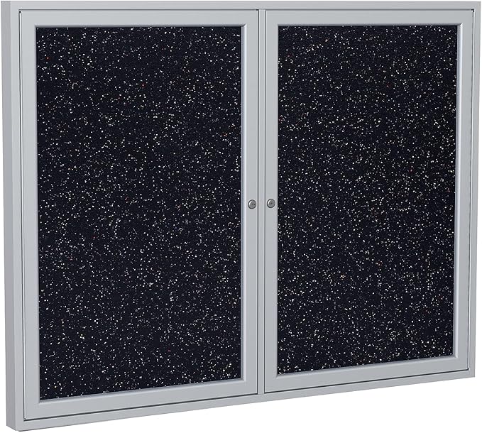 Ghent 36"x60" 2-Door indoor Enclosed Recycled Rubber Bulletin Board, Shatter Resistant, with Lock, Satin Aluminum Frame,Confetti (PA23660TR-CF ) ,Made in the USA