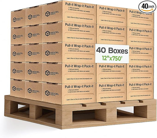 HexcelWrap Mini - Honeycomb Packing Paper, Eco-Friendly, Sustainable Paper Bubble Wrap for Shipping & Moving, Cushioned Packing Material in Dispenser - White, Pallet of 40, 12" x 750'