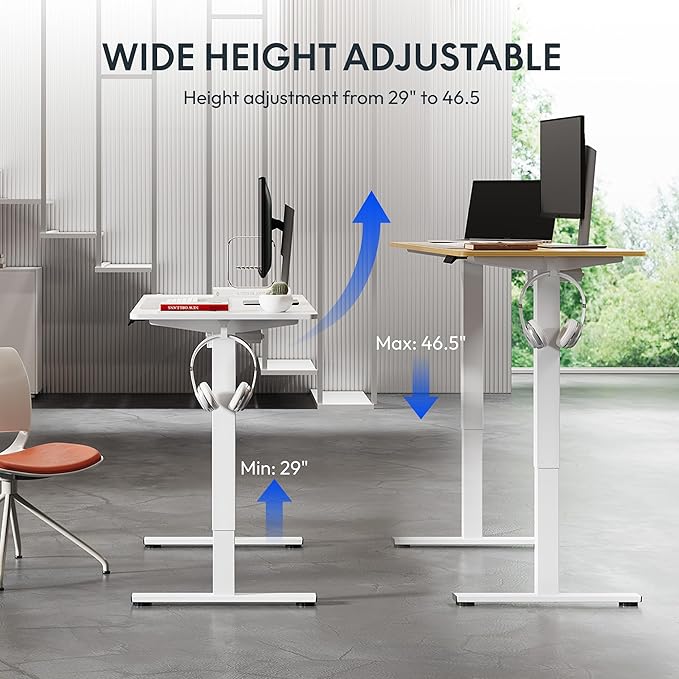 FLEXISPOT Standing Desk Electric Height Adjustable Desk with 63 x 24 Inches Splice Board, Ergonomic Memory Controller, Maple Top + White Frame