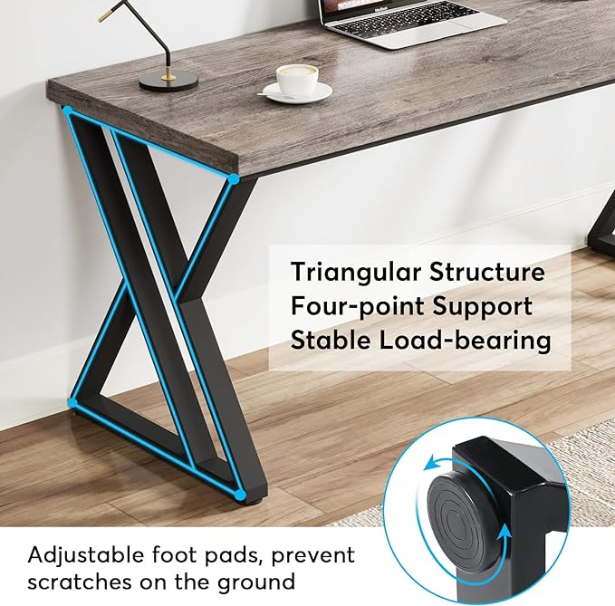 LITTLE TREE 55 Inch Large Simple Industrial Computer Desk Study Writing Table Home Office Workstation,Grey