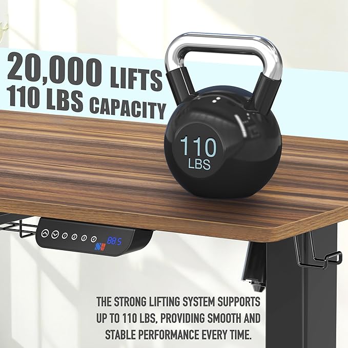 SHW 55 x 28 Inches Electric Height Adjustable Standing Desk with Drawer and Memory Preset, Walnut