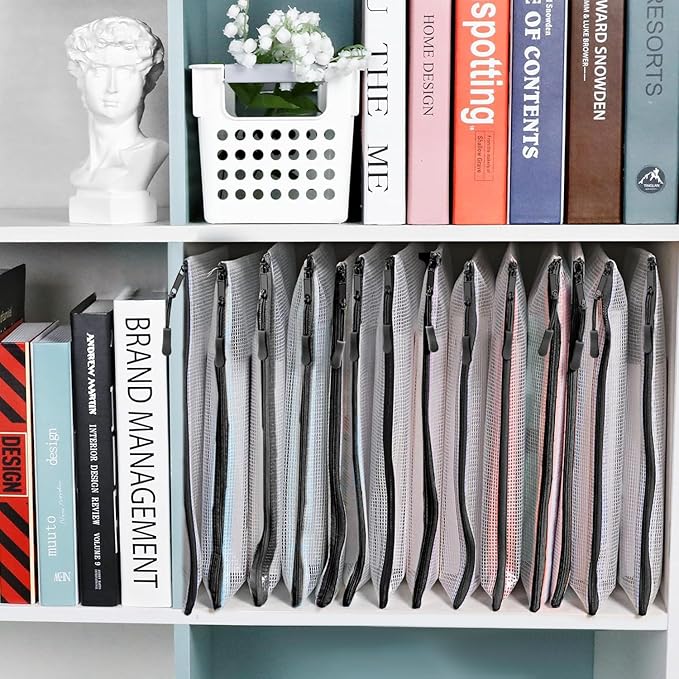 18 Pack A4 Mesh Zipper Pouch Bags, Zipper Pouches of Office Supplies, File Bags for Classroom Organization, Puzzles, Board Game Storage