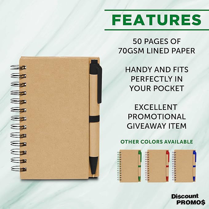 Mini Spiral Notebooks with Black Ink Pens Set of 10, Bulk Pack - Perfect for School, Office, Business, Home - Black