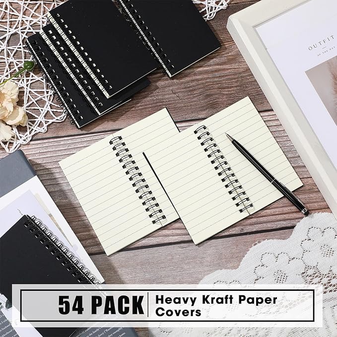 Jutom 54 Pcs Small Spiral Notebooks Memo Pads 3x5 Bulk Small Pocket Notebooks Mini Notepads with Lined Pages Mini Journals for Office Back to School Work Writing Supplies, 120 Pages (Black)