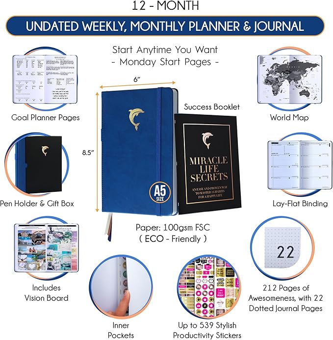 Journal for Men - Undated Daily, Weekly & Monthly Planner with Budget Section | A 12 Month Journey to Increase Productivity & Happiness | Life Organizer & Gratitude Journal - Horizontal Format