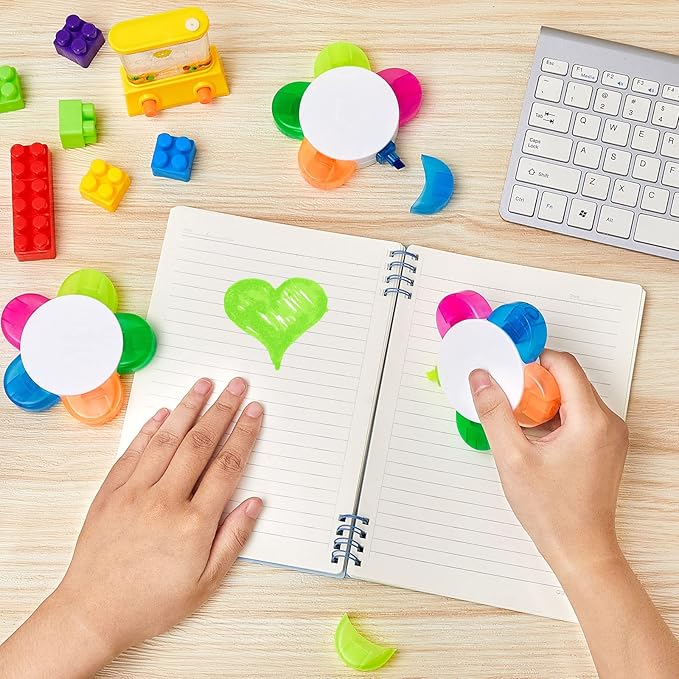 Outus 200 Pieces Petals Highlighters Assorted Colors Back to School Flower Shape Watercolor Highlighter Pens 5-in-1 Fluorescent Pens for Office School Stationery Aesthetic Supplies,5 Colors