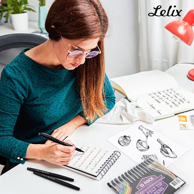 Lelix Felt Tip Pens, 60 Black Pack, 0.7mm Medium Point, Felt Tip Markers Pens for Journaling, Writing, Note Taking, Planner, Perfect for School Office and Art Supplies