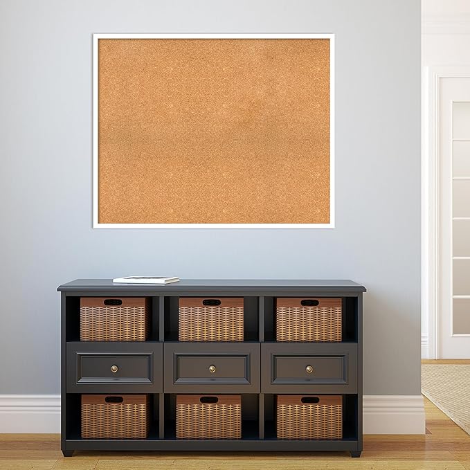 Amanti Art Natural Cork Board for Wall, 33x41 Vision Board with White Frame, X-Large Corkboard Office Decor for Home Organization, Modern Corkboard Pinboard to Display Items for Home Organization in