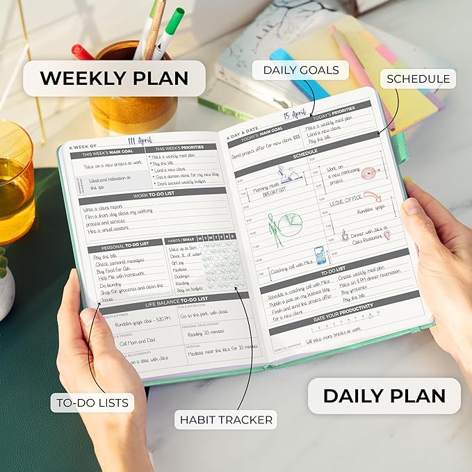 Clever Fox Daily Planner – Undated Planning Notebook with Hourly Schedule & To-Do List – Personal Day Task & Work Organizer, 6 Months (Mint)