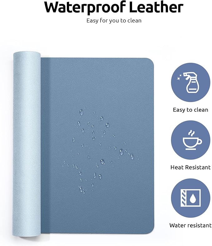 YSAGi Leather Desk Protector, Office Mat, Large Mouse Mat, Non-Slip PU Leather Blotter, Laptop Desk, Waterproof Writing Pad for Office and Home (Blue, 23.6" x 13.8")