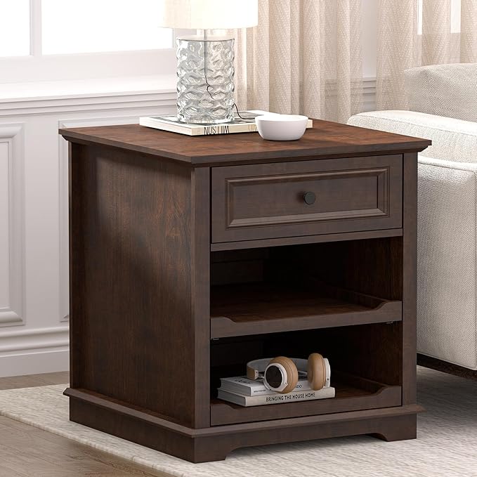 Lateral File Cabinet 3 Drawer File Cabinet with Charging Station, Wood Lateral Filing Cabinet, Printer Stand with Open Adjustable Storage Shelves for Home Office, Cherry