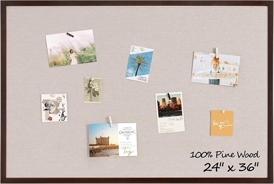 Fun Memories Cork Board Bulletin Board for Office, 24" x 36" Pine Wooden Framed Corkboard, Wall Mounted Notice Pin Board for School Home & Office, Dark Walnut