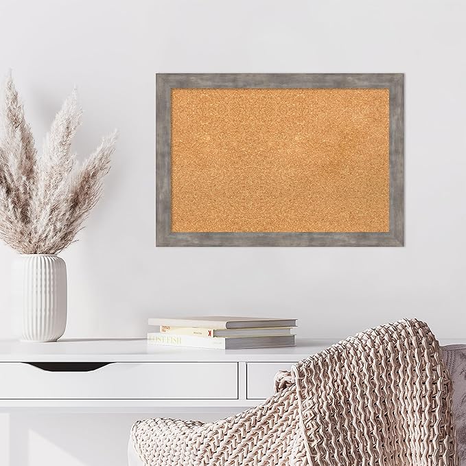Amanti Art Natural Cork Board for Wall, 19x27 Vision Board with Silver Wood Frame, Medium Corkboard Office Decor for Home Organization, Casual Corkboard Pinboard to display items for home organization
