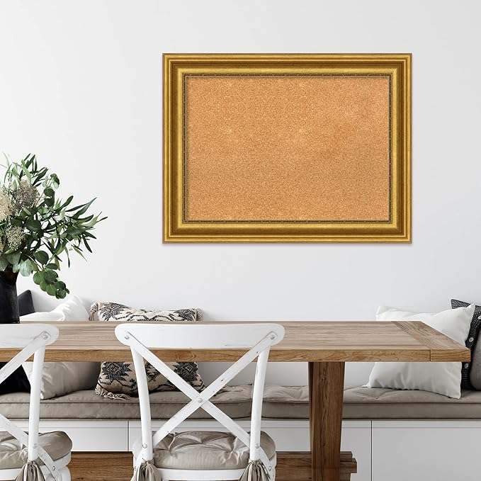 Amanti Art Natural Cork Board for Wall, 26x34 Vision Board with Gold Frame, Medium Corkboard Office Decor for Home Organization, Traditional Corkboard Pinboard to display items for home organization