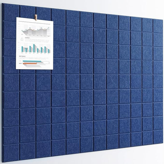 Large Cork Board, 12 Pack Felt Wall Tiles with Safe Removable Adhesive, Bulletin Board for Office, Pin Tack Corkboard for Quilting Design & Dart Wall Protector 48" x 36" - Blue
