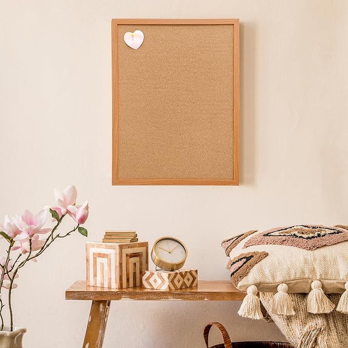 Cork Bulletin Board for Wall - 24” x 18” Bulletin Board Cork Board Wall Mounted Wood Frame Message Board pin Board for School,Office and Home