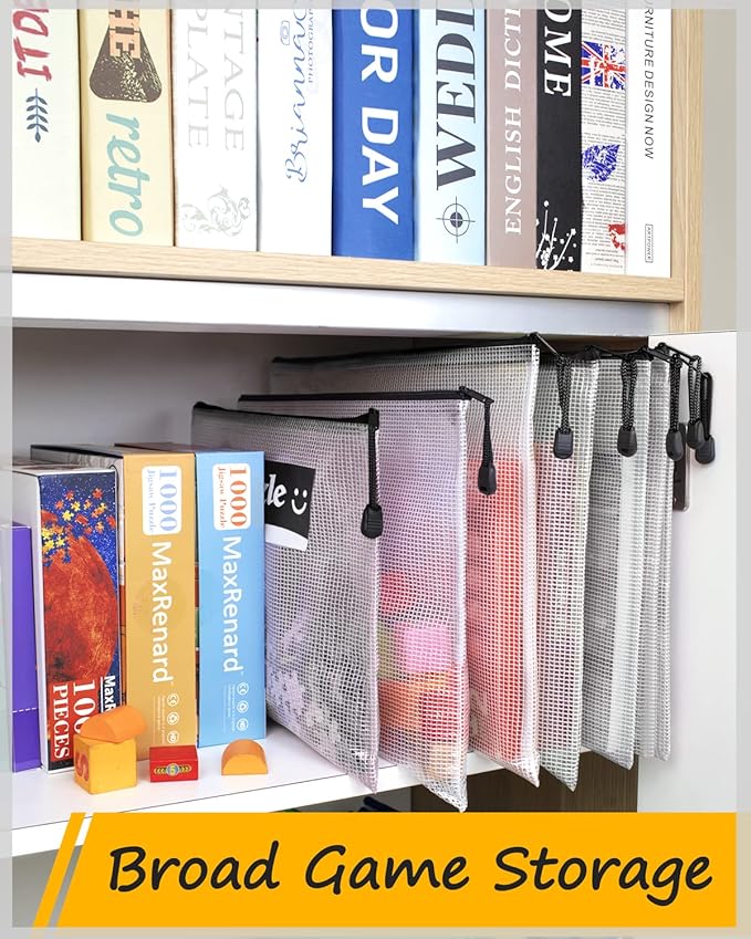 SUNEE Plastic Mesh Zipper Pouch 6x9 in (Black, 18 Packs),Extra Large Water-Resistant Zip Bag for School Office Supplies, Puzzles & Games Organizing Storage