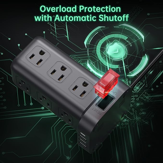 Extension Cord with Multiple Outlets, Surge Protector Power Strip Tower, 12 AC 4 USB,Surge Protector Tower 6.5FT Overload Protection for Home Office